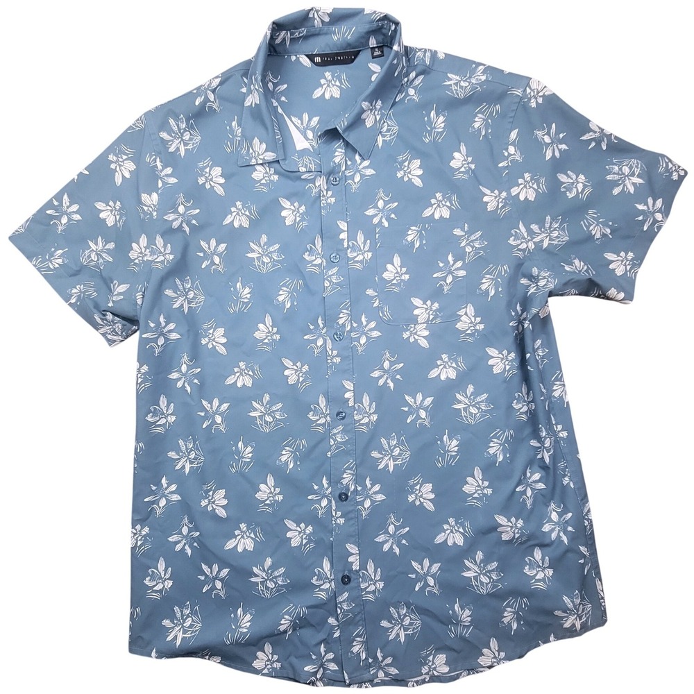 TravisMathew Mens XL Blue Floral Short Sleeve Button Down Shirt A42384